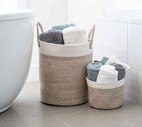 Little Hippo 2pc Large Cotton Rope Basket (16"x14") 100% Natural Cotton! Rope Basket, Woven Storage Basket, Large Basket, Blanket Basket Living Room, Toy Basket, Pillow Basket, Round Basket - Thumbnail 6