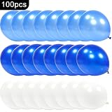PartyWoo Blue and White Balloons 100 pcs 12 inch Royal Blue Balloons Light Blue Balloons White Balloons Blue Balloons Latex Balloons for Boys Christening, Cinderella Party, Boys 1st Birthday