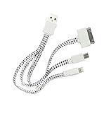 Multi USB 3 in 1 Premium Charging Cable for All Mobile Devices - Compatible With Apple iPhone, Android, Windows and Blackberry Phones and Tablets by Gempion (White)