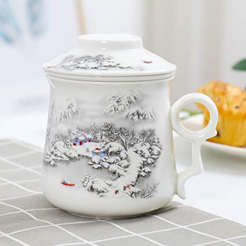 TEANAGOO M01-8 Ceramic Tea-Mug with Infuser and Lid, 13.7 OZ, Snow, Portable Ornament infuser,Infused Tea-Cup, Brewing Filter, Steeper Men Mom, TEANAGOO Maker - Thumbnail 3