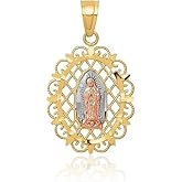 Solid 10k Two-tone Gold Filigree Our Lady Of Guadalupe Pendant -13mm x 22mm - virgen de guadalupe - Religious Mexican Necklace