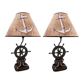 Captain's Destiny: Set of 2 Nautical Ship Wheel Resin Table Lamps with Anchor Shades - Coastal Bedroom Decor - 19 Inches High - Maritime Elegance Illuminated 41bvjVbguHL. SS280