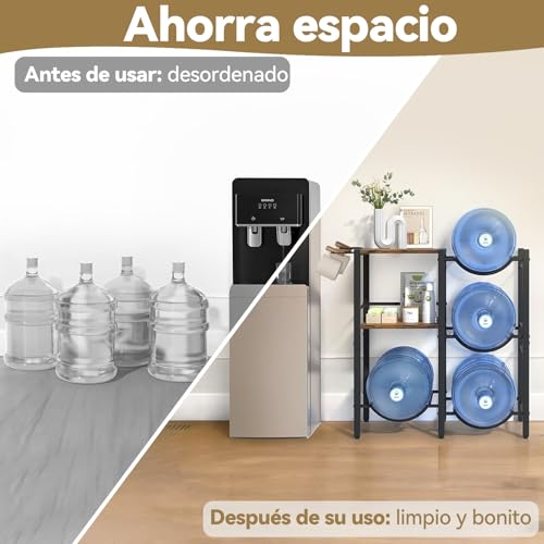 YUDSKU Porta Garrafones de Agua de 3 Niveles con 2 Repisas y Portavasos,Capacidad para 4 Garrafones de 20L,para Sala,Comedor,Oficina,Gimnasio,78 * 65 * 33CM