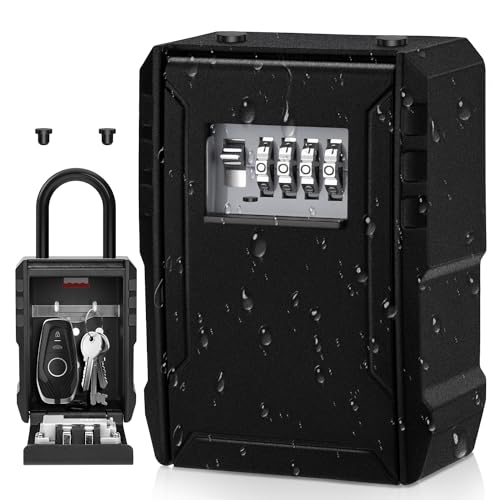 NEWIROVE Key Safe Large Key Box with Hook Waterproof Key Safe Box for Home, School, House for Rent, Black
