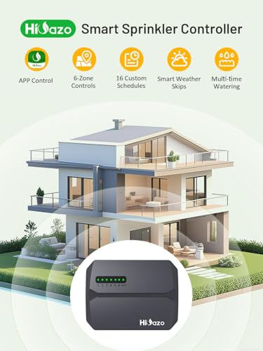 HiOazo WiFi Irrigation Control Unit 6 Zones 16 Irrigation Programs Smart Weather Jumps Water Calculation Manual Watering Control Unit for Garden Watering Greenhouse HSC-600W