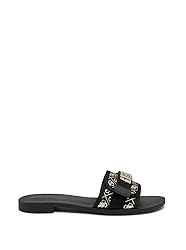 Guess Women's ELYZE Flat Sandal, Black/Gold 001, 8.5