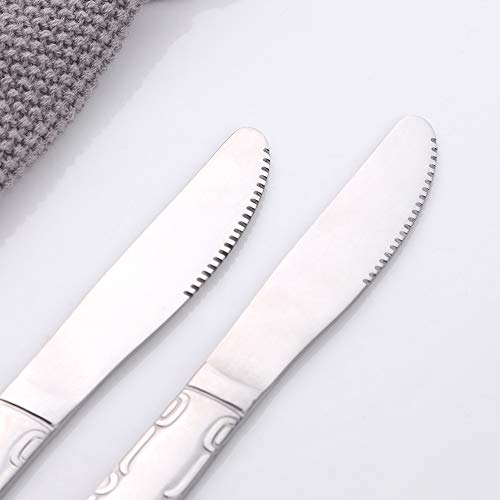 BUY&USE 8.5 Inch Dinner Knives Table Dinner Knife Stainless Steel Rose Pattern Flatware Set Pack of 12 for Restaurant Catering Commercial Quality Silverware Dinnerware Set