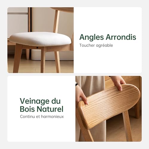 YESWOOD Set of 4 Solid Oak Dining Chairs, Ergonomic Backrest, Padded Chair for Dining Room, Kitchen, Living Room, Office, Bedroom, 47.5 x 55 x 78 cm, Natural Oak