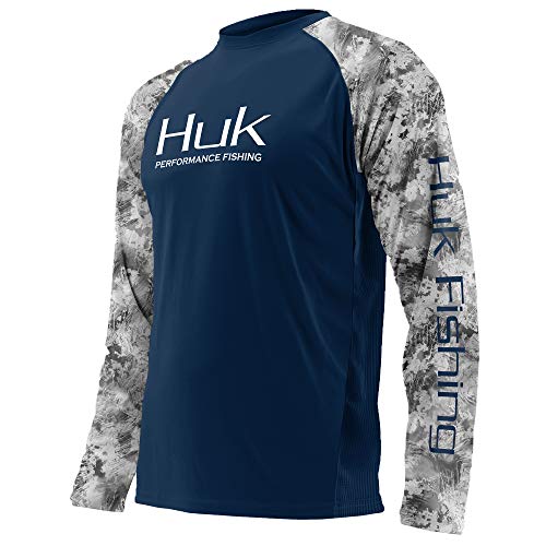Huk Subphantis Double Header Vented Long Sleeve Shirt, Navy/SubPhantis SubZero, Large