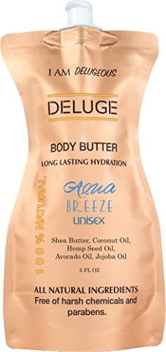 Body Butter- Aqua Breeze - 100% Natural. Shea Butter, Coconut Oil, Hemp Seed Oil, Avocado Oil, Jojoba Oil. 6 oz. -Eco-Friendly Packaging.