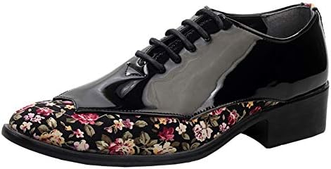Mofri Men's Formal Floral Lace Up Pointed Toe Business Work Chunky Heel Casual Shoes Oxfords Shoes