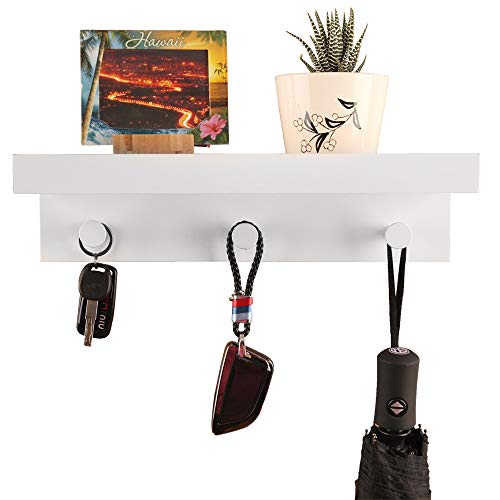 NOZE White Floating Shelves with Hooks, Entryway Coat Rack for Hat or