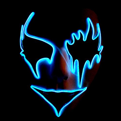 Circle Circle El Wire Glowing Mask Luminous LED Light Up Cool Christmas Halloween DJ Birthday Cosplay Death Grimace Masks for Festival Party Show (Blue 2)