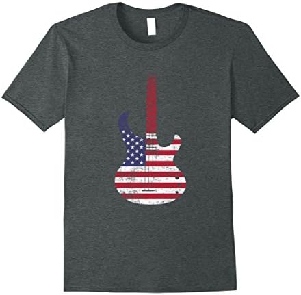Mens American Guitar Shirt - Hard Rock Band Shirt USA Flag Tee Medium Dark Heather