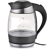 Electric Kettle Water Heater with SpeedBoil Tech, Glass Tea, Coffee Pot 1.8 Liter Cordless with LED Light, Borosilicate Glass BPA-Free with Auto Shut-Off and Boil-Dry Protection