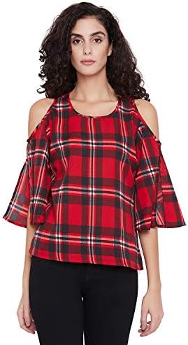 Stylesland Women's Red & Black Cold Shoulder Top