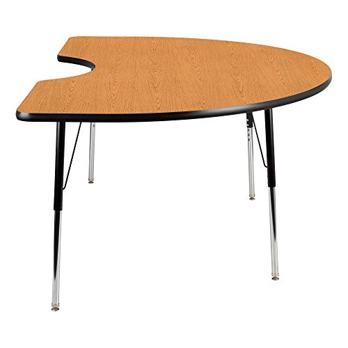 Kidney Adjustable Height School Classroom Activity Table - Oak Top/Black Edge