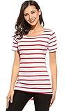 Women's Summer Casual Short Sleeve Striped Tee Shirt with High Low Hem