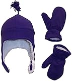 N'Ice Caps Girls Soft Sherpa Lined Micro Fleece Pilot Hat and Mitten Set (2-3 Years, Dark Purple)