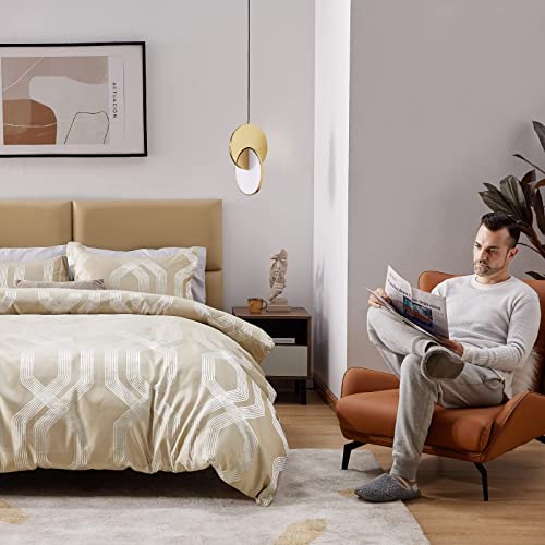 Bedsure King Size Duvet Cover Gold Duvet Cover King Size, Geometric Patterned King Duvet Cover