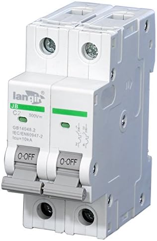 LANGIR DC Circuit Breaker 2 Poles 1-63A 500V for Solar Energy System and Other DC System DIN Rail Installation (2A)