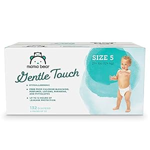 Amazon Brand – Mama Bear Gentle Touch Diapers, Hypoallergenic, Size 5, 132 Count (4 packs of 33)