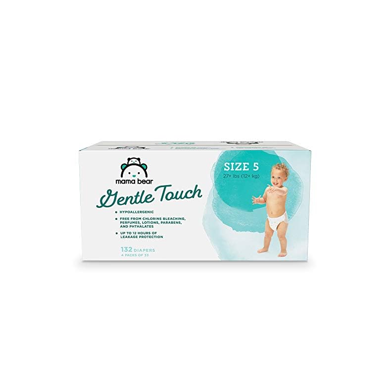 Amazon Brand – Mama Bear Gentle Touch Diapers, Hypoallergenic, Size 5, 132 Count (4 packs of 33)