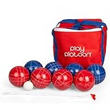 Play Platoon Bocce Ball Set with 8 Balls, Pallino, Carry Bag & Rope - Red & Blue 2 to 8 Person Game