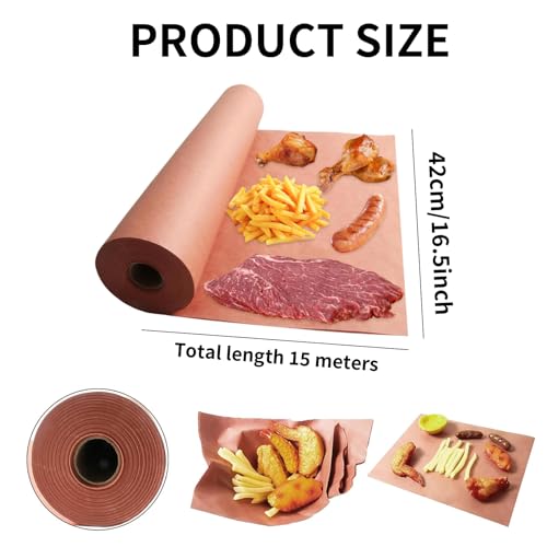 Pink Butcher Paper Roll 15m 42cm Wide Original Kraft Paper for BBQ, Grill, Smoker, Meat and Fish