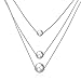BALANSOHO 925 Sterling Silver Freshwater Cultured White Pearl Dancing Chain Necklace 3 Layer, Women Jewelry Gifts 18''