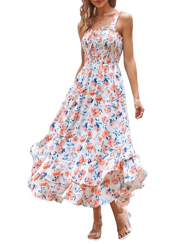 GRACE KARIN Women's 2025 Summer Floral Boho Dress Square Neck Strapped Swing A Line Sundress Beach Long Maxi Outfits