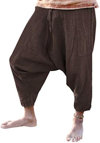 guangfengkeji Mens Comfortable Wear Cotton Baggy Casual Drawstring Wide Leg Pants