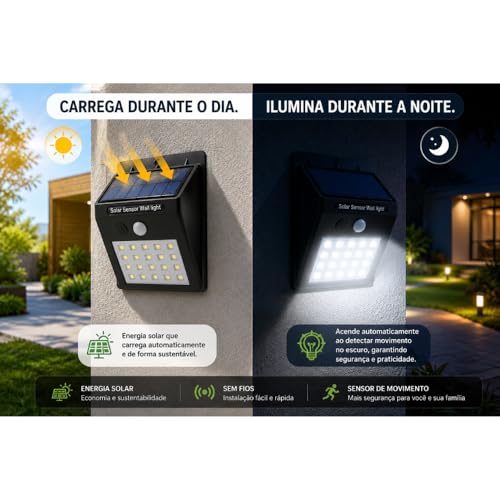 Kit 4 Arandelas Luminária Solar LED com Sensor de Presença Segurança | Luz Automática Externa Parede Jardim IP65 Resistente à Água Premium