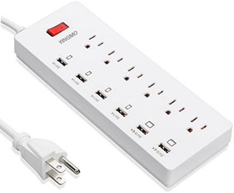 YINGMO 1625W/13A 6-Outlet Surge Protector Power Strip with 6 Feet Cord and 6 USB Charging Ports for Home or Office, White
