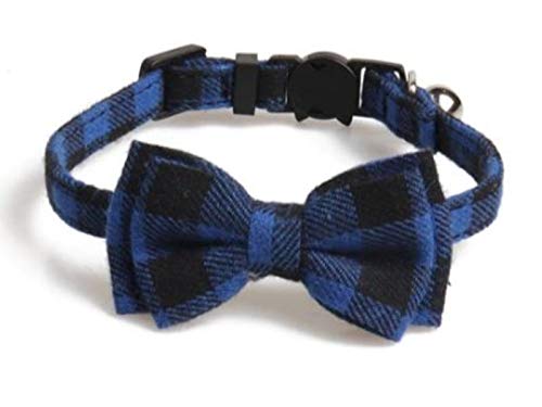 Bowtie Cat Collars with Bell | Safe Quick Release Breakaway Buckle | ZACAL Cat Collars (Blue and Black)