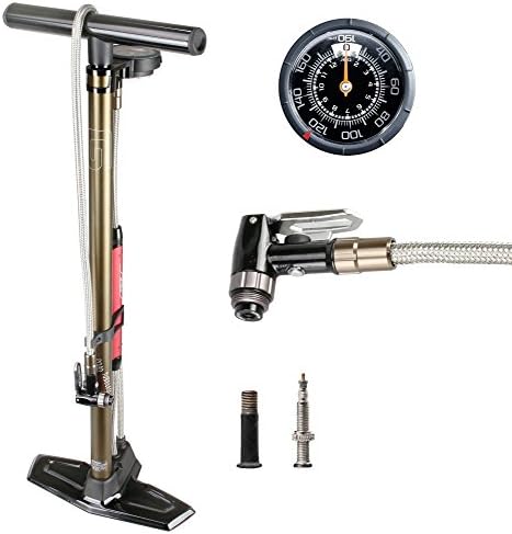 CyclingDeal High Pressure Bike Bicycle Floor Air Pump with Gauge 500 PSI - Reserve Tank for Tubeless Tire - Suitable Presta and Shrader Valve - Road or Mountain Bike