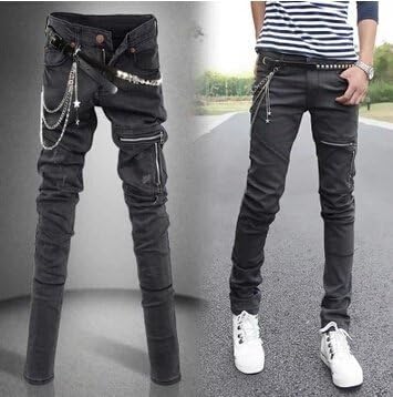 Amazon メンズファッションパンクジッパー装飾washedスリムスキニージーンズダークグレーペンシルパンツとベルトとチェーン 29 枕 抱き枕 オンライン通販