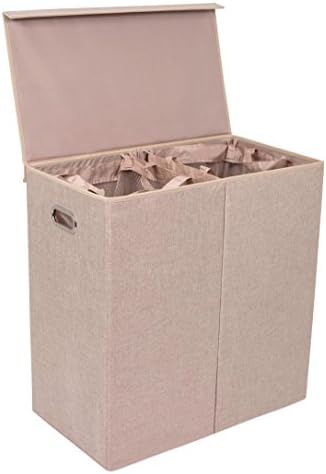 Birdrock Home Double Laundry Hamper With Lid And Removable Liners Linen Easily Transport Laundry Foldable Hamper Cut Out Handles
