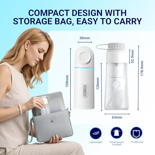 AquaNomad Portable Bidet with 350ML Bottle - USB-Type C Portable Travel Bidet Electric, Dual Pressure Travel Bidet with LED Light - Waterproof Portable Shattaf, Bidet Sprayer for Toilet Travel