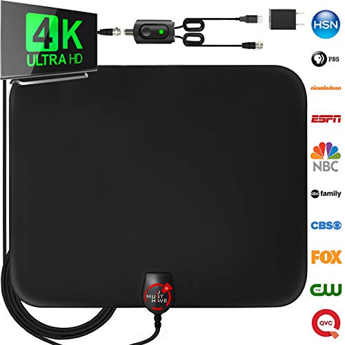 [Upgraded 2019] Amplified HD Digital TV Antenna Long 140 Miles Range – Support 4K 1080p and All Older TV's Indoor Powerful HDTV Amplifier Signal Booster - 18ft Coax Cable/USB Power Adapter