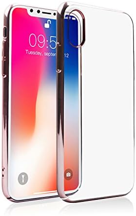 iPhone X Soft TPU Slim Case, Transparent Crystal Clear Fit Flexible Cover with Electroplate Frame(Rose Gold)