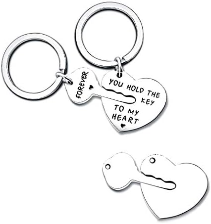 2pcs Couple Key Chain Ring Set - You Hold The Key to My Heart & Forever - Love Heart Key Locks Lover Gift (B Personalized Back)