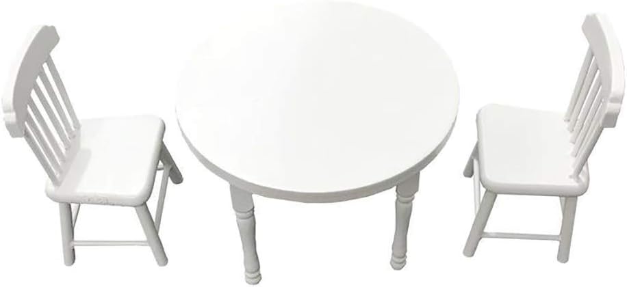 JKRTR 1:12 Dollhouse Miniature Furniture White Color Round Dining Table Chair Set