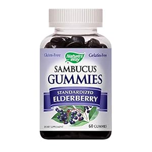 Nature's Way Sambucus Elderberry Gummies, Herbal Supplements with Vitamin C and Zinc, Gluten Free, Vegetarian, 60 Gummies (Packaging May Vary)