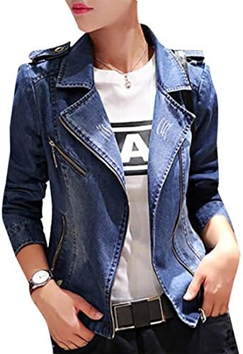 hower Womens Denim Jean Jacket Coat Lapel Punk Tuxedo Blazer Jacket