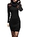 v28 Women Cowl Neck Knit Stretchable Elasticity Long Sleeve Slim Fit Sweater Dress (2-8,Black)(XS/S/M)