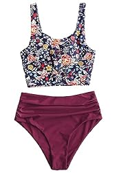 ZAFUL Women's Knotted Front Tankini Set High