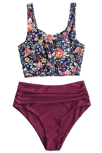 ZAFUL Women's Knotted Front Tankini Set High