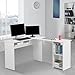 LANGRIA L-Shaped Computer Corner Desk, PC Latop Study Table, Modern Home Office Workstation with Mute Sliding Keyboard Tray and 2-Bookshelf Table, White