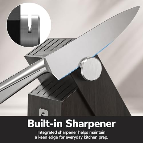 imarku 14-Piece Knife Set, Japanese High Carbon Stainless Steel Knife Block Sets, Ultra-Sharp Kitchen Knife Set with Built-in Sharpener, Dishwasher Safe, Gray
